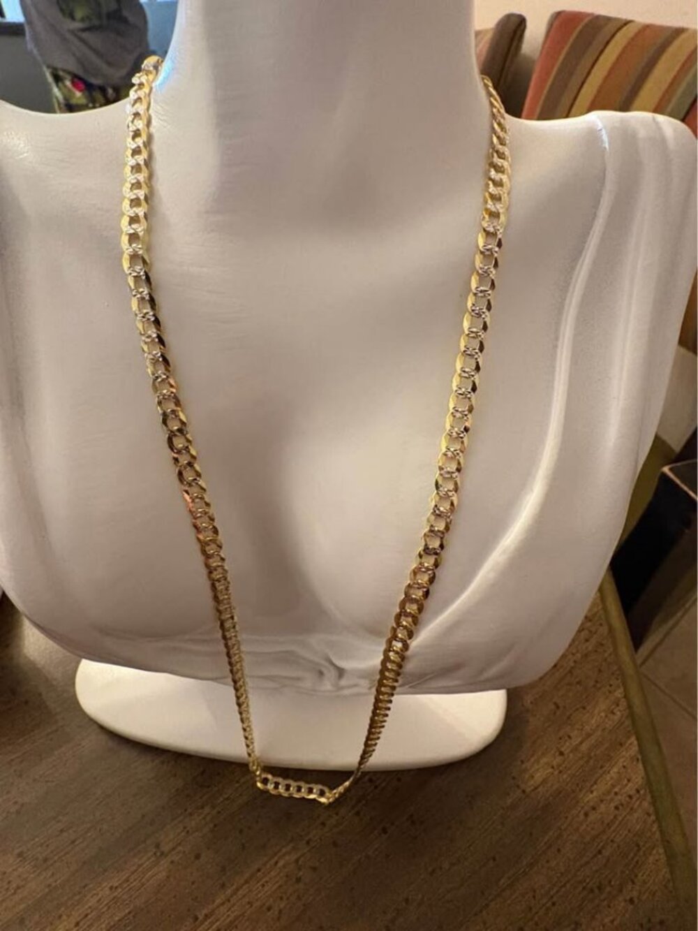 925 Sterling Silver Gold Tone Diamond Cut Curb Chain Necklace 22” 15.7g